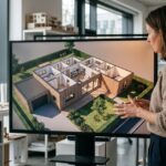 Plan maison 4 chambres 3D affiché sur écran avec modélisation moderne et détaillée