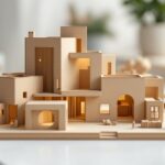 Maquette architecture carton réalisée à la main, avec découpes précises et assemblage détaillé