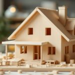 Maquette maison à construire posée sur une table, modèle architectural miniature détaillé