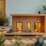 Maquette maison à faire soi-même posée sur un plan de travail avec matériaux et outils artisanaux