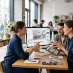 Simulateur décoration intérieur gratuit affiché sur écran dans un salon moderne et lumineux